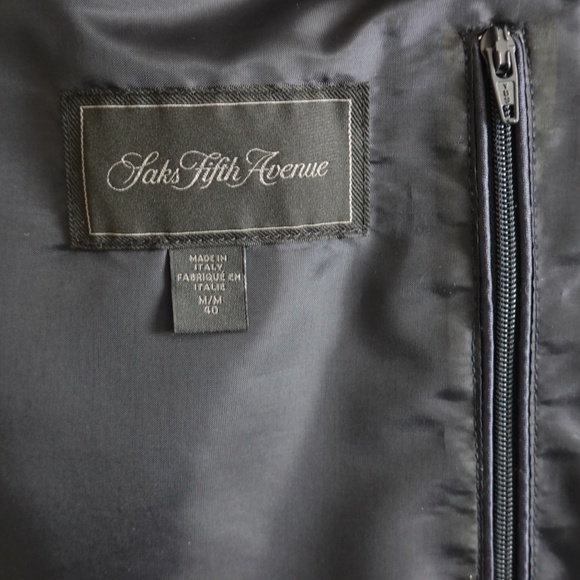 Men’s Saks Fifth Avenue Navy Blue Goatskin leather/Wool Jacket/Bomber M Italy - Picture 6 of 8